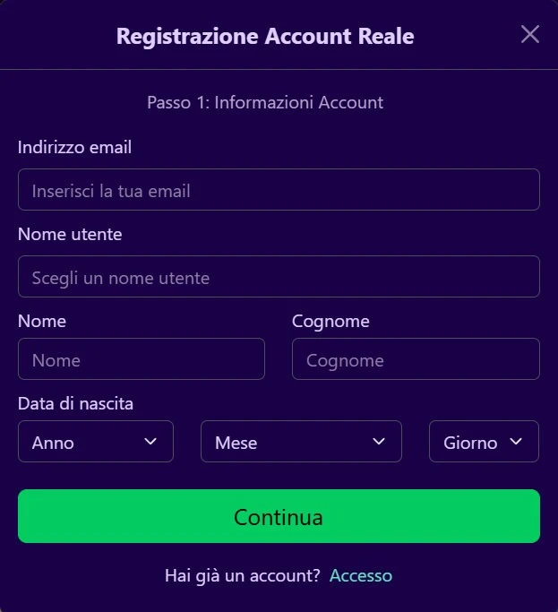 Paradise 8 Registrazione Account